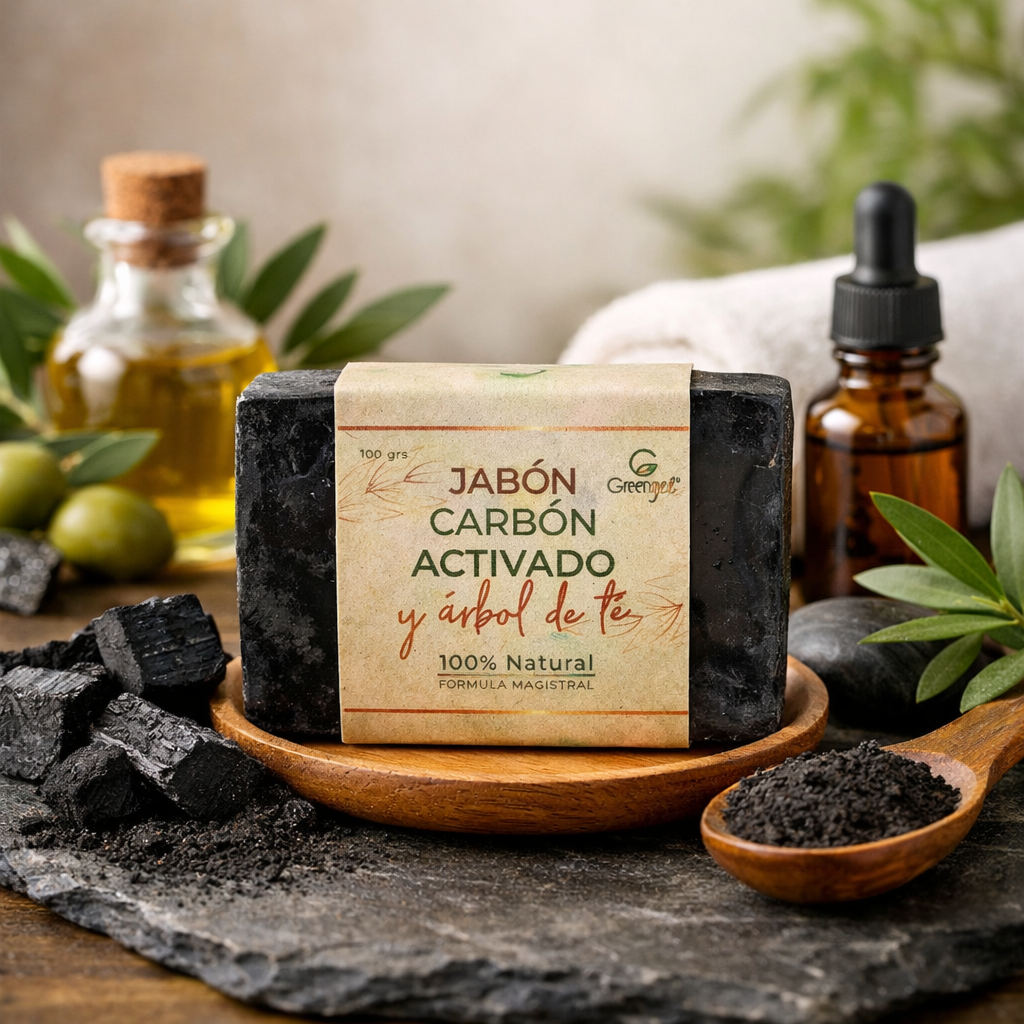 Jabón de carbón activado y árbol de té