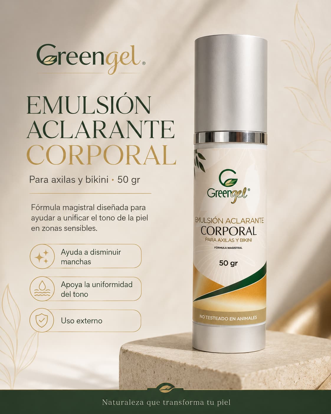 Emulsión aclarante para axilas y bikini con ácido kójico 10% y ácido mandélico 5%. Ayuda a mejorar manchas, tono y textura. ¡Conócela!