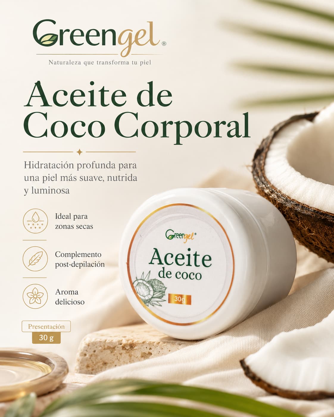 aceite de coco corporal 30 g, hidratación corporal, aceite para piel seca, cuidado post-depilación, piel suave e hidratadaaceite de coco corporal 30 g, hidratación corporal, aceite para piel seca, cuidado post-depilación, piel suave e hidratada