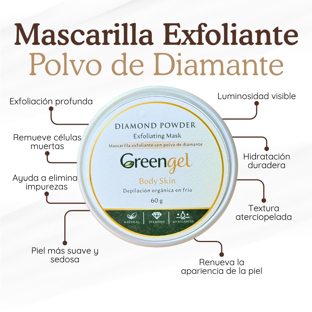 Mascarilla exfoliante polvo de diamante Greengel 60 g para exfoliación corporal