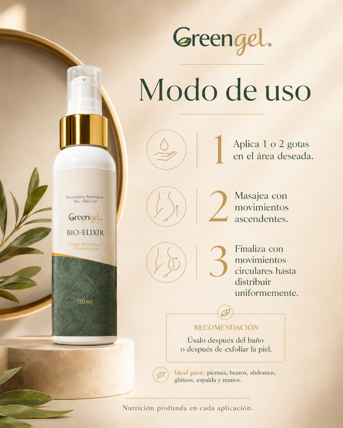 Bio-Elixir Greengel hidrata, nutre y revitaliza la piel seca u opaca. Con aceites y extractos naturales que aportan suavidad y luminosidad.