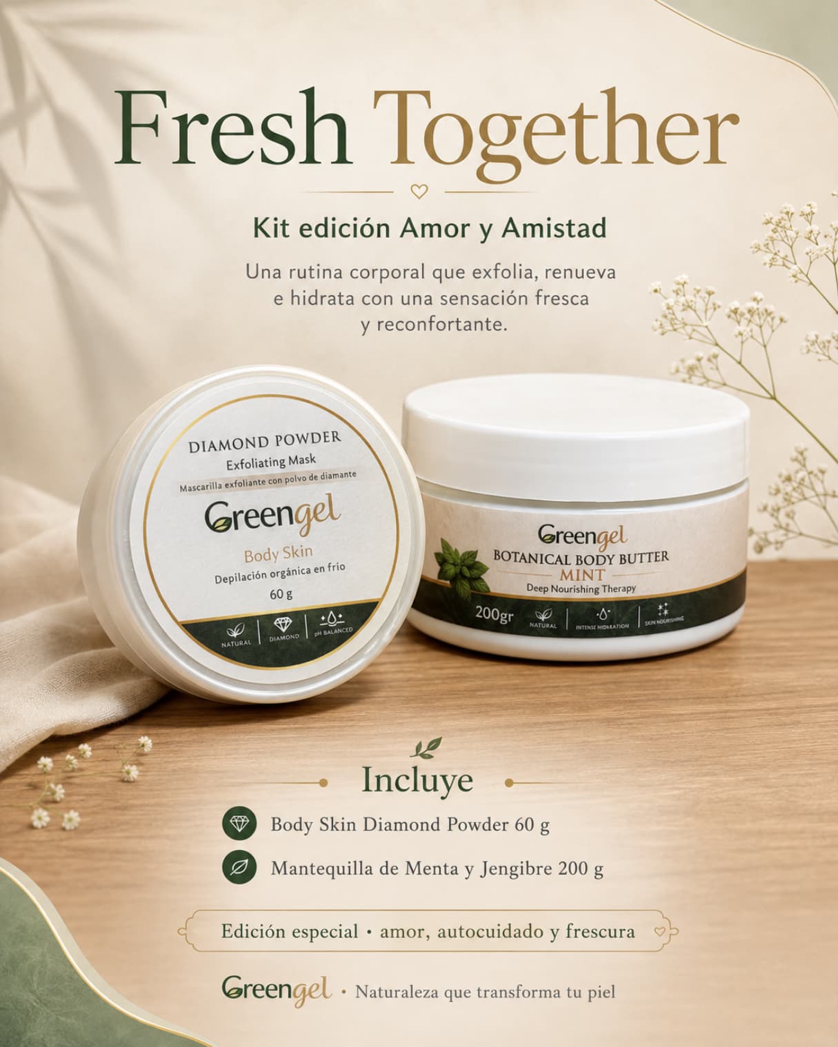 Fresh Together de Greengel combina exfoliación e hidratación para dejar la piel más suave, luminosa, fresca y con una apariencia renovada.